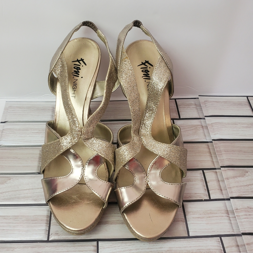 Fioni Night Golden Glitter High Heels Sandals Sz 8